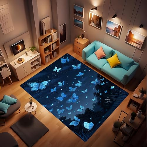 Area Rug, Blue Butterfly Non-Slip mat Area Rugs, Carpets, Suitable for Kitchen Bedroom Living Room Kids Room Decoration, Farmhouse Decor 2'x3' - color: Butterfly 3, size: 2'x3'