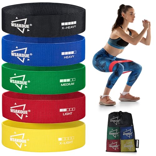 WSAKOUE Fabric Resistance Bands for Working Out – 5 Booty Bands for Women & Men, Exercise Workout Bands for Legs, HIPS & Glutes – Ideal for Home Fitness, Yoga, Pilates & Rehab - color: Multicolor
