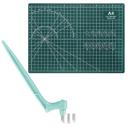 HARFINGTON Craft Cutting Tools 15/30/45 Degree Blades 360 Degree Rotating Blade Stainless Steel Cutter Pen Knife with Mat for DIY Crafts Stencils Scrapbooks, Light Blue - color: Light Blue