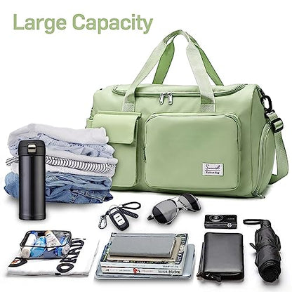 Suruid Gym Bag with Shoe Compartment, Sports Duffle Bag for Women, Green - color: Green