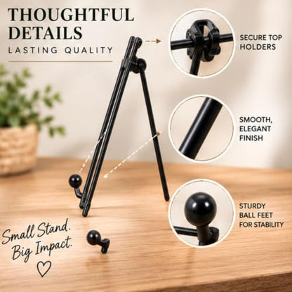 Black Metal Tabletop Easel Stand Set of 3 – 5 Inch Decorative Display Stands for Plates, Frames, Books, Signs & Art – Folding Countertop Holder for Home Décor & Retail Display - size: 5 Inch