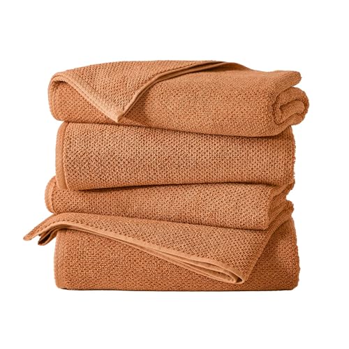 Great Bay Home 100% Cotton 4 Pack 54x27 Bath Towel Set - Absorbent, Quick-Drying, Durable Towels for Bathroom Decor - Low-Twist, Two-Ply Fibers (Clay) - color: 07 Clay, size: Bath Towel (Pack of 4)