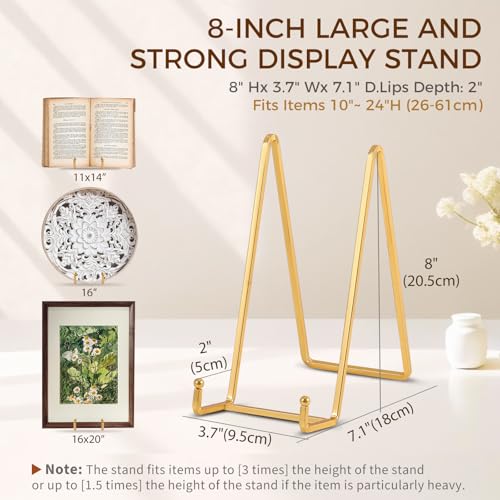 Plate Holder Easel Display Stand - 8 inch Metal Plate Stands for Display - Tabletop Picture Stand - Gold Iron Easels for Display Pictures | Photo Frames | Book | Decorative Plates | Plaque -2 Pack - size: 8 inch-2