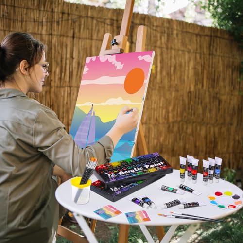 Cholemy 8 Set Paint and Sip Kit for Adults 8'' x 10'' Pre Drawn Canvas with Wooden Easels Acrylic Paint Brushes Wash Cup Palette Apron for Painting DIY Date Night Party Supplies(Landscape) - style: Landscape