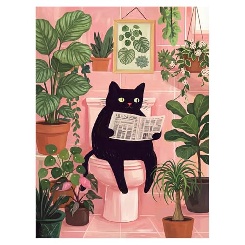 Black Cat Diamond Art Kits for Adults Beginners 12x16 IN, DIY Craft Gift | Cat on The Toilet Diamond Painting Kits for Adults, Stress Relief, Home Wall Decor, Cat 5D Full Round Drill Gem Art - color: DP-US04