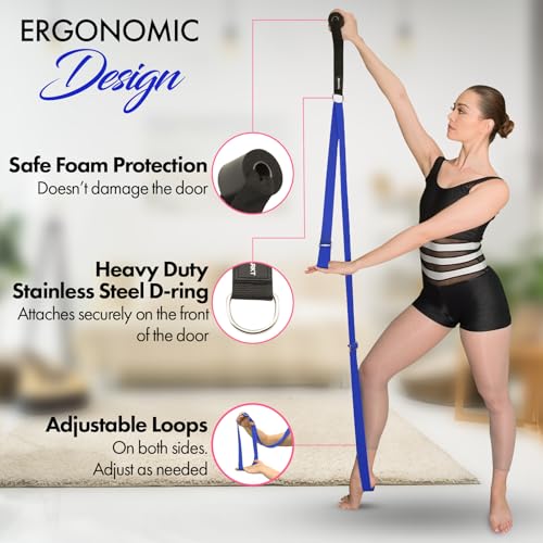 Stretching Strap with Door Anchor for Splits and Flexibility Training - color: Dark Blue