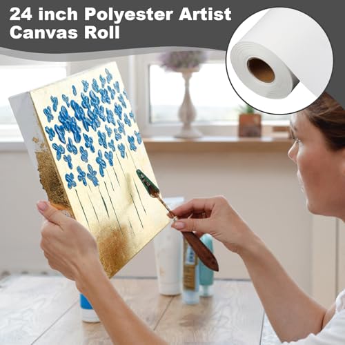tonchean 24" x 98.4ft Canvas Roll for Printing, 240GSM Waterproof Polyester | Matte Finish, Works with Inkjet, Oil, and Photo Printing, High-resolution Surface Captures Fine Details, Wear Resistence