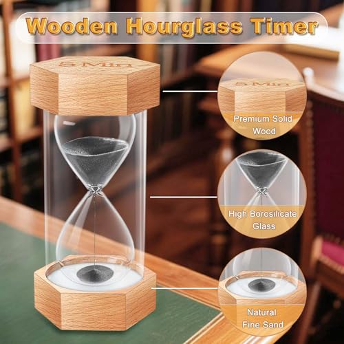 Sand Timer 1 Minute Hourglass, Natural Wood Grain Hexagonal Hour Glass Blaçk Sand Clock 1 Minutes, Reloj De Arena, Wooden Sandglass Sand Watch 1 Min for Rustic Decor, Office, Game, Classroom - color: Black, size: 1 minute