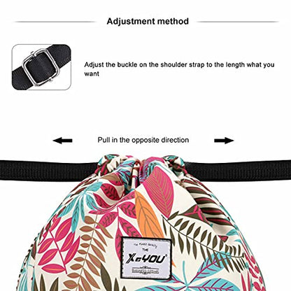 XEYOU Drawstring Backpack Bag Sport Gym Sackpack Beach Cinch Bag | Lightweight Swimming Bag, Water-Resistant Fabric, Travel Daypack for Women and Men - color: Colorful Leaves Pattern