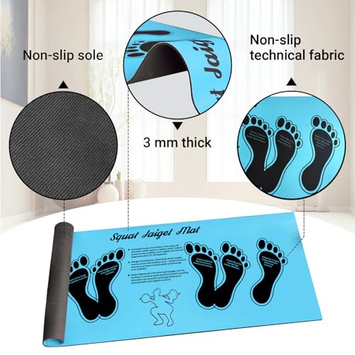 Squat Mat with Foot Position Guide, Anti-Slip Squat Target Mat for Home Gym, Leg, Glute and Ab Workouts, Lightweight Rollable Exercise Mat, 31.5" x 13.78" - color: Blue