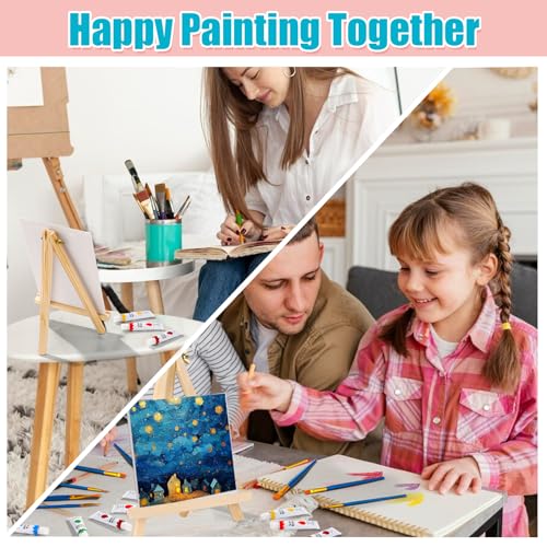 ESRICH 26 PCS Acrylic Paint Set with 12 Colors Acrylic Paints | 10 Paint Brushes, 2 Canvas, 1 Wood Easel, 1 Plate, Painting Supplies Kits for Kids, Adults, Artists and Beginners - color: 12 Color
