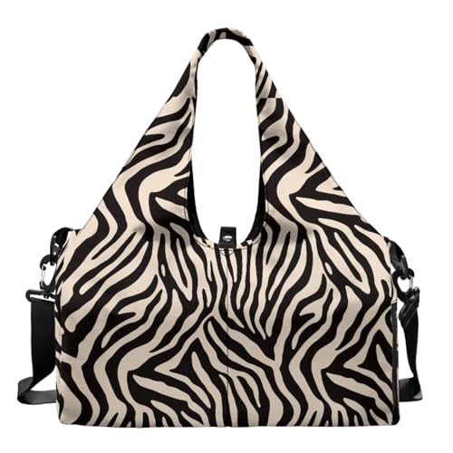 Yoga Gym Bag with Removable Adjustable Shoulder Strap, Shoe Compartment & Top Yoga Mat Holder 17.72x8.66x9.84in - color: Black Zebra Stripe Print