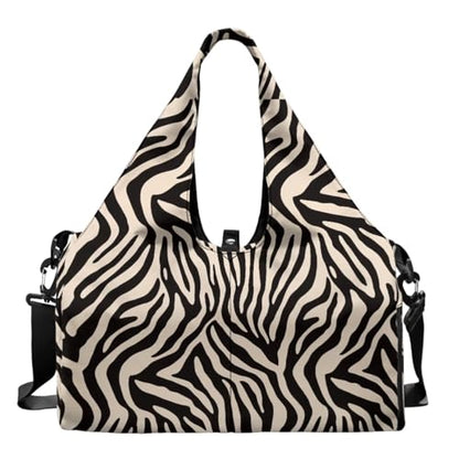 Yoga Gym Bag with Removable Adjustable Shoulder Strap, Shoe Compartment & Top Yoga Mat Holder 17.72x8.66x9.84in - color: Black Zebra Stripe Print