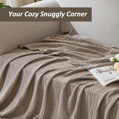EMME Cotton Muslin Large Throw Blanket Couch Breathable Gauze Soft Lightweight Bed Blankets Adults (Heather Brown, 50"x70") - color: 05 - Brown, size: Large Throw (50" X 70")