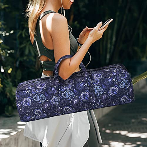 Boulder Bee | Yoga Mat Bag | Large Yoga Mat Carrier with Wet Pocket | Yoga Gifts | Gym Tote Bag for Women - color: Blue cashew flower