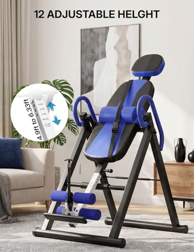 YOLEO Gravity Inversion Table for Back Pain Relief 2026 New Inversion Table | w/Lumbar Support, Easy to Assemble, Back Stretcher Machine 300 lbs - color: W1-Blue