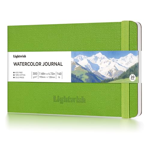 Watercolor Journal - 100% Cotton Hot Press Paper | 20 Sheets 40 Pages | 300GSM (140lb) | PU Leather Cover Watercolor Sketch Books for Artists Painting,Mixed Media 7.5 in x 4.7 in - color: Green, size: 7.5 x 4.7 in
