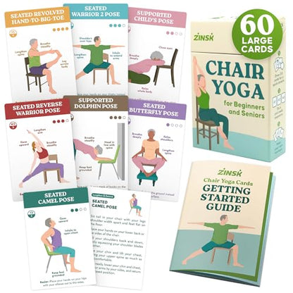 Zinsk 60 Chair Yoga Exercise Cards for Seniors Over 60 - Big 4" x 6" Cards