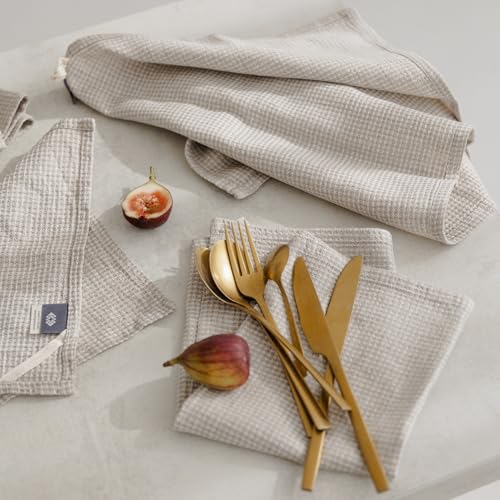 European Flax Linen Kitchen Towels Set of 2 - 16x28-inch - Waffle Weave - color: White Natural, size: Hand Towels