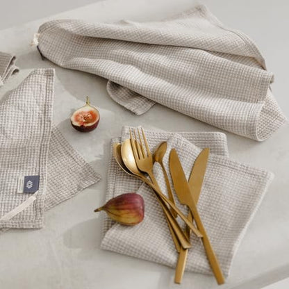 European Flax Linen Kitchen Towels Set of 2 - 16x28-inch - Waffle Weave - color: White Natural, size: Hand Towels