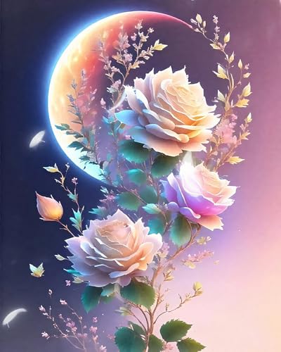 ZRIZQ Paint by Numbers Kit for Adults Beginner,Flowers Moon,16x20 | Full set with wooden brushes,rolled canvas,rich paints.Calming activity.Beginner friendly.Just open and paint. - color: 16"X20"Rolled Canvas(Frameless)-Flowers 12