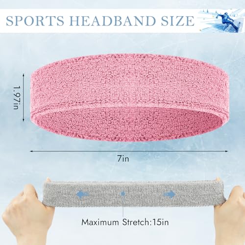 4 Pack Cotton Terry Sweat Headbands for Men Women Running Gym - color: Black/Gray/Pink/White
