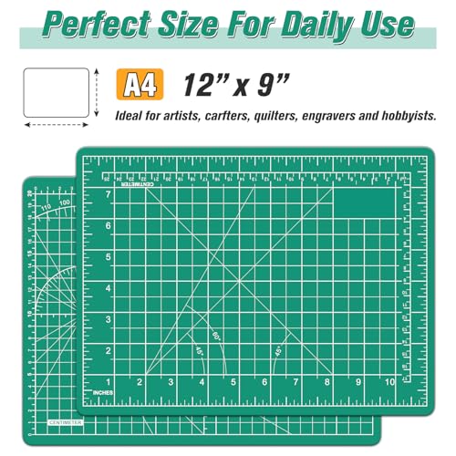 DIYSELF 9in×12in Cutting Mat, A4 Craft Mat for Sewing and Fabric | A4 Self Healing Cutting Mat for Sewing, Quilting and Paper Crafts, 5-Ply Double-Sided Cutting Board with Angle Lines - color: Green, size: 12"L x 9"W