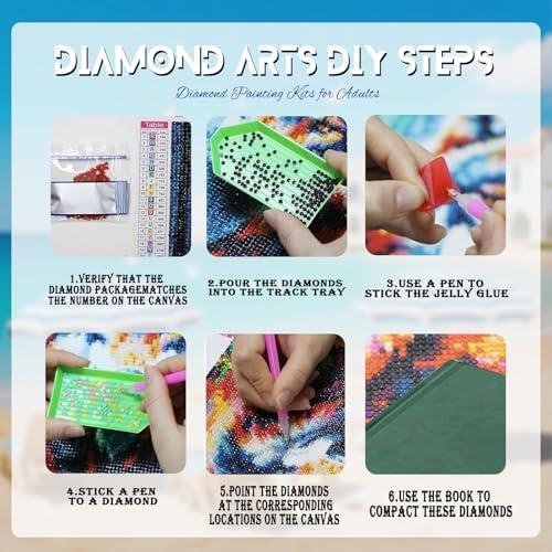 DOTZSO 6PCS Beach Diamond Painting Art Kits for Adults Beginner 12x16 in | 5D Full Drill Resin, Beach Pattern, Fits All Ages, Leisure Craft, Stress Relief, Wall/Shelf Display, All-Occasion Gift - color: AAB2 Beach