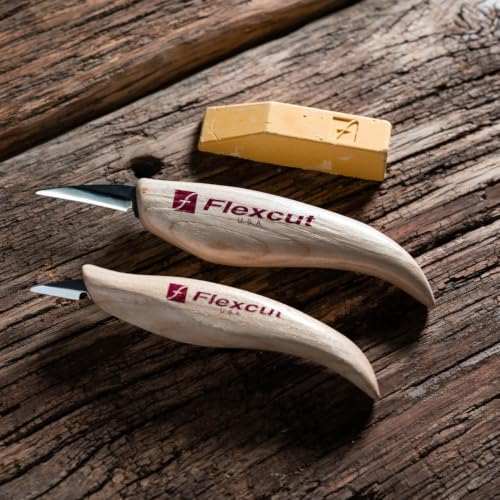 Flexcut Whittler’s Knife Kit (KN300) 2-Piece Set with KN13 & KN27 High-Carbon Steel Blades, Ergonomic Ash Wood Handles, Gold Polishing Compound, 5.2 oz, Made in USA - style: Whittler's Kit