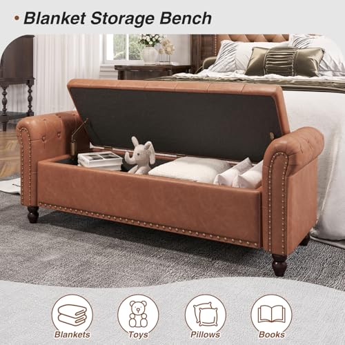 FiveWillowise 55" Bedroom Bench, End of Bed Bench with Storage, Brown - color: Brown, size: 55-inch