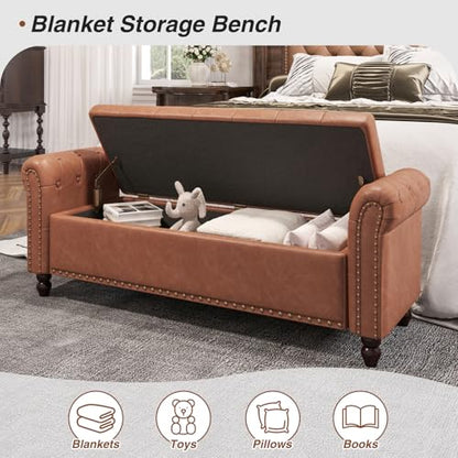 FiveWillowise 55" Bedroom Bench, End of Bed Bench with Storage, Brown - color: Brown, size: 55-inch