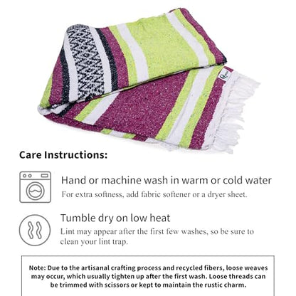 Quetzal 4 Pack Mexican Blankets, 74"x50", Apple Green/Magenta/Navy Cancun