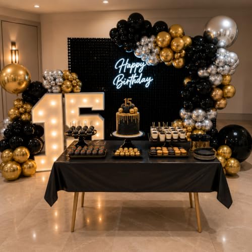 Blue Orchards Black Plastic Table Cover (Pack of 3 with 20 Glue dots) - 54" x 108" - Black Waterproof & Disposable Tablecloth, Elegant Party Decoration for Graduation, Birthday Party Supplies - color: Black (Pack of 3)