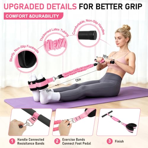 Multifunctional Pedal Resistance Band with Handles for Women Men - color: Pink