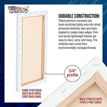 U.S. Art Supply 8 x 16 inch Stretched Canvas for Painting, 12oz Triple Primed, 6-Pack - Professional Artist Quality White Blank 3/4" Profile, 100% Cotton, Heavy-Weight Gesso - Acrylic Pouring, Oil - size: 8" x 16"