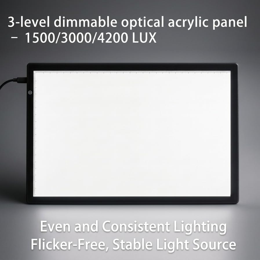 BEONEGLOBAL Letter Size 16.9" × 12.2" A3 Ultra-Thin Light Box for Slide Viewing, LED Copy Board Film Negative Scanning, and Artist Tracing, with 3 Adjustable Bright