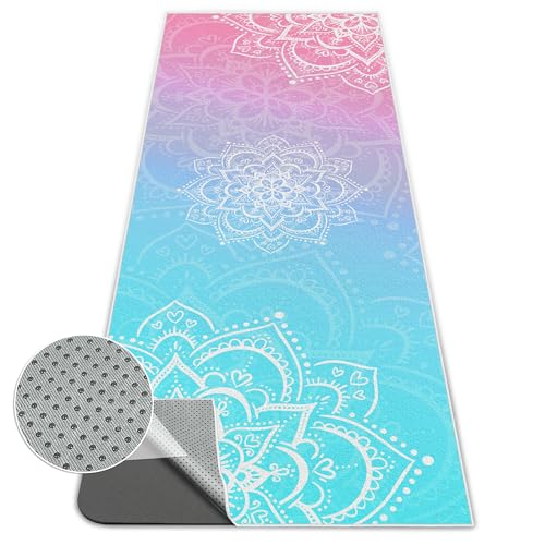 Yoga Towel,Absorbent Yoga Mat Towel for Hot Yoga Non Slip,Stylish Prints,Ideal for Workouts,Hot Yoga,Bikram,Pilates Equipment,72 x 27 in,Gradient Mandala - color: Purple Blue Gradient Mandala
