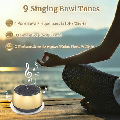 Cordless Automatic Tibetan Singing Bowl,256HZ-432HZ-528HZ 9 Tones 4-Speed Auto-Off Timer,Full Touch Glow Buttons,2000mAh Battery,Deep Ethereal Sound,Yoga,Meditation,Stress Relief (Gold) - color: Gold