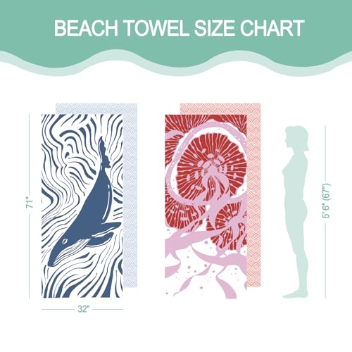 Eunzel 2 Pack Microfiber Beach Towel, Quick Dry Travel Towel Large Sand Free Towel for Beach, Camping, Swim Pool, Gym, Sports& Yoga 71"x32", Whale& Jellyfish - color: Whale& Jellyfish