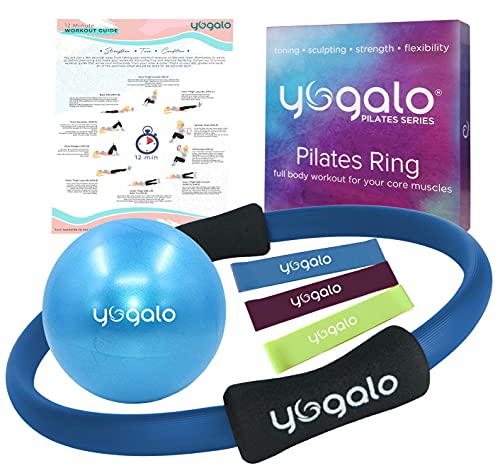 Pilates Ring and Ball Set with 3 Resistance Bands - Pilates Equipment for Home Workout - Magic Circle Pilates Ring 14 Inch to Tone, Sculpt and Strengthen - Fitness Ring for Yoga and Pilates - color: Blue