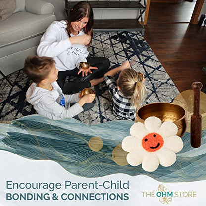 Ohm Store Pure Bronze Singing Bowl Set — Hand Crafted Tibetan Sound Bowl for Meditation and Mindfulness Practices — Little Ohmies Sprout Character Pillow for Kids, Teens, and Adults - style: Sprout
