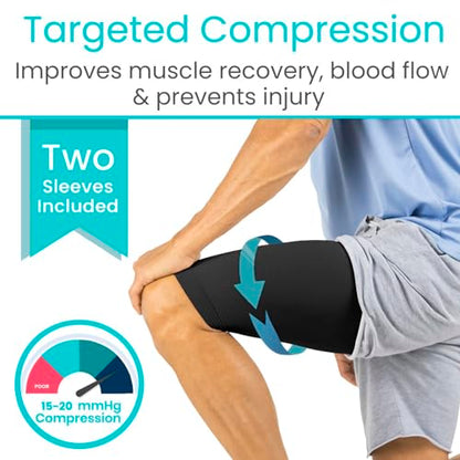 Vive Thigh Compression Sleeve (2 Pack) Hamstring Brace for Upper Thigh | Breathable Leg Support Wrap for Men & Women - Non Slip Elastic Sleeve for Pain Relief, Groin, Sciatica & Quadriceps - size: Small