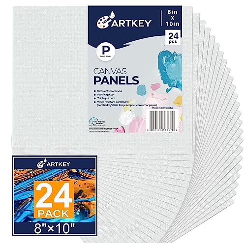 Canvases for Painting 8x10 Inch 24-Pack, 10 oz Primed 100% Cotton White Blank Flat Canvas Boards, Art Paint Canvas Panels for Acrylic Oil Watercolor Tempera Paints - size: 8"x10", style: 24-Pack