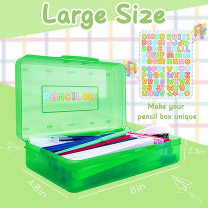 Green Large Plastic Pencil Organizer - Crayon Box, Hard Case, Blue 2 Pack - color: Blue Green