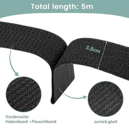 1.5In x 16Ft Cinch Straps Heavy Duty With 20 Buckles, Black Nylon Hook and Loop Straps, Reusable Long Cable Ties for Organizer or Storage - size: 1.5In x 16Ft