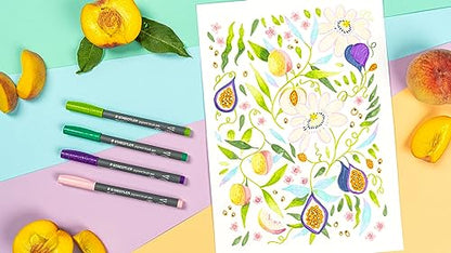 STAEDTLER 371 Pigment Brush Pens | Pigment Arts Adult Fibre-Tip Colouring Pen | Ideal for Calligraphy, Brush Lettering, Drawing, Illustrations (Wallet of 6, Pastel Set)