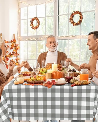 Smiry 8 Packs Gingham Disposable Table Cloth, 54 x 108 Inch Waterproof Plastic Tablecloth, Rectangle Grey and White Checkered Table Covers for Party, Birthday, Picnic, Banquet - color: Grey and White, size: 54"x108" (Pack of 8)