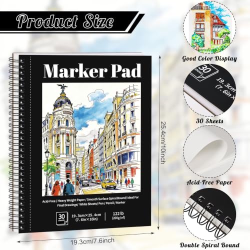 Marker Paper Pad 7.6 × 10 in, 𝗣𝗥𝗘𝗠𝗜𝗨𝗠 Smooth Bleed-Resistant Paper | For Alcohol Markers, Brush Pens And Fineliners; Smooth Sheets for Clean Lines, Coloring And Lettering - size: 7.6×10 Inch (200gsm)