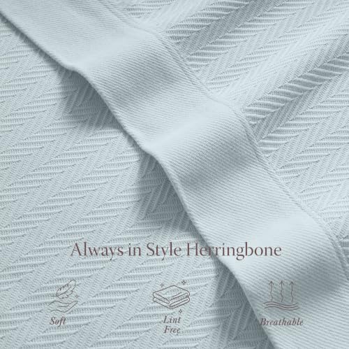 Threadmill Luxury 100% Cotton Queen Herringbone Blanket, Light Blue - color: Light Blue, size: Queen (90" x 92")