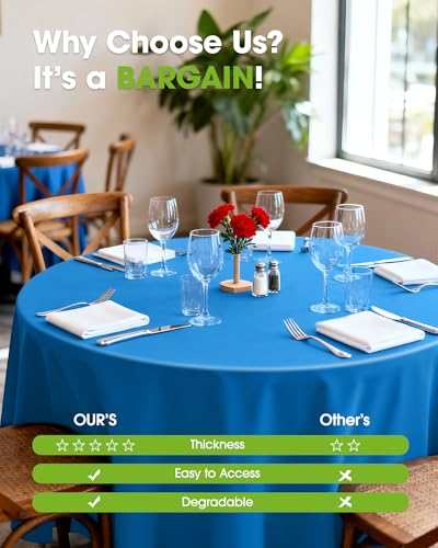 Pureegg Plastic Table Cloth Disposable 8 Pack, 84 Inch Round, Blue | Graduation Party, Class of 2026, Leakproof & Sturdy, Blue, Round Tablecloth - color: Blue, size: 84" Round